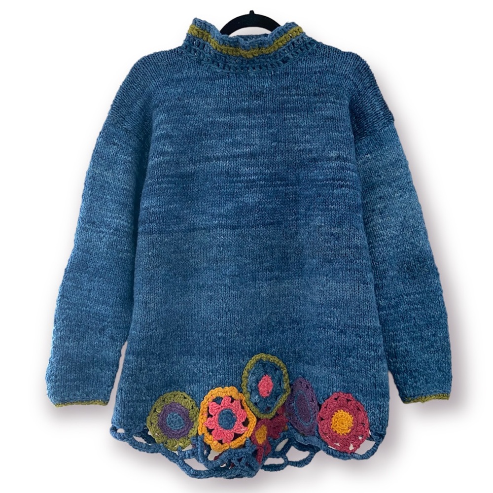 AMANO London Sweater Vintage Embroidered Handmade Wool floral Large